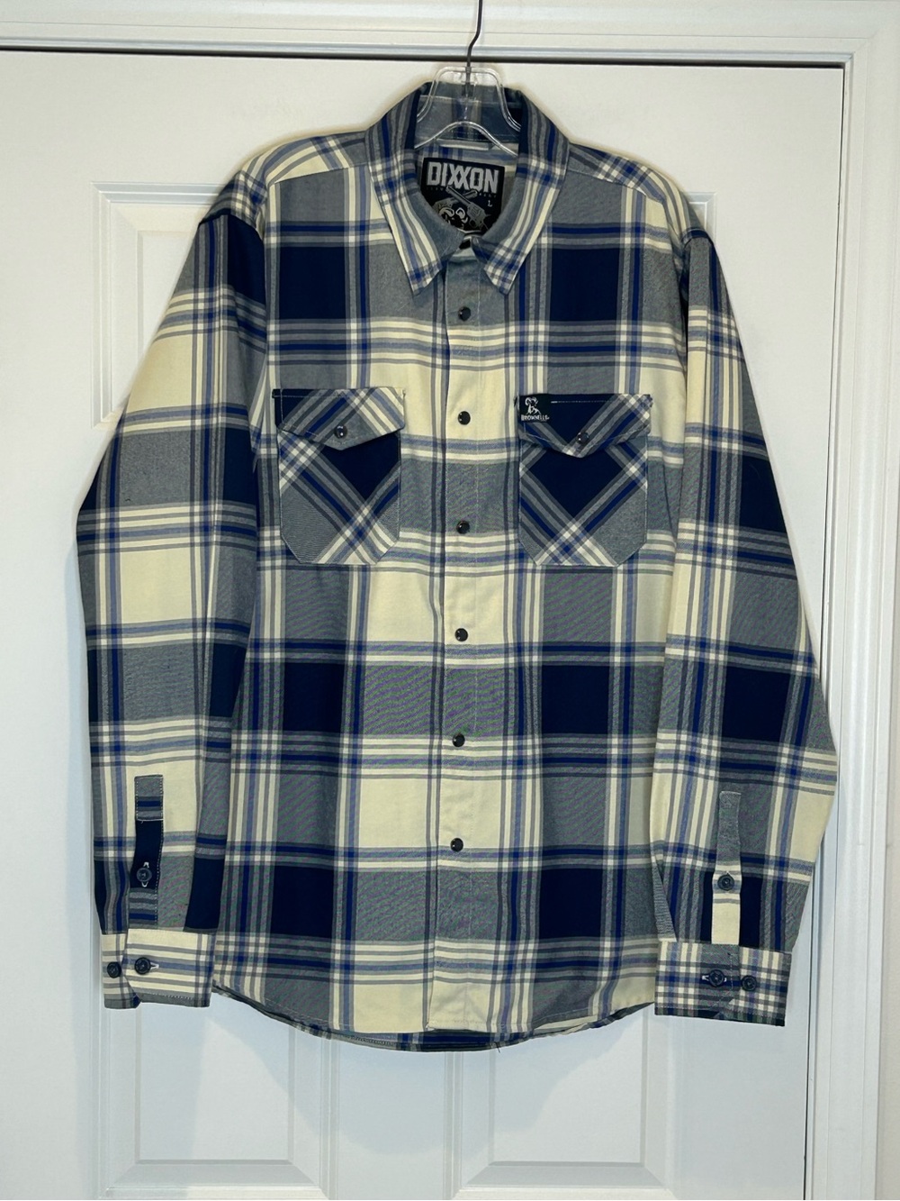 DIXXON Brownells Six Gun Navy and Cream Plaid Button-Down Shirt Size L